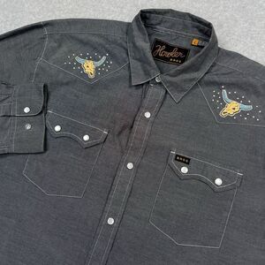 Howler Bros Gaucho Snap Shirt Mens Large Gray Paranormal Desert Cow Skulls UFO